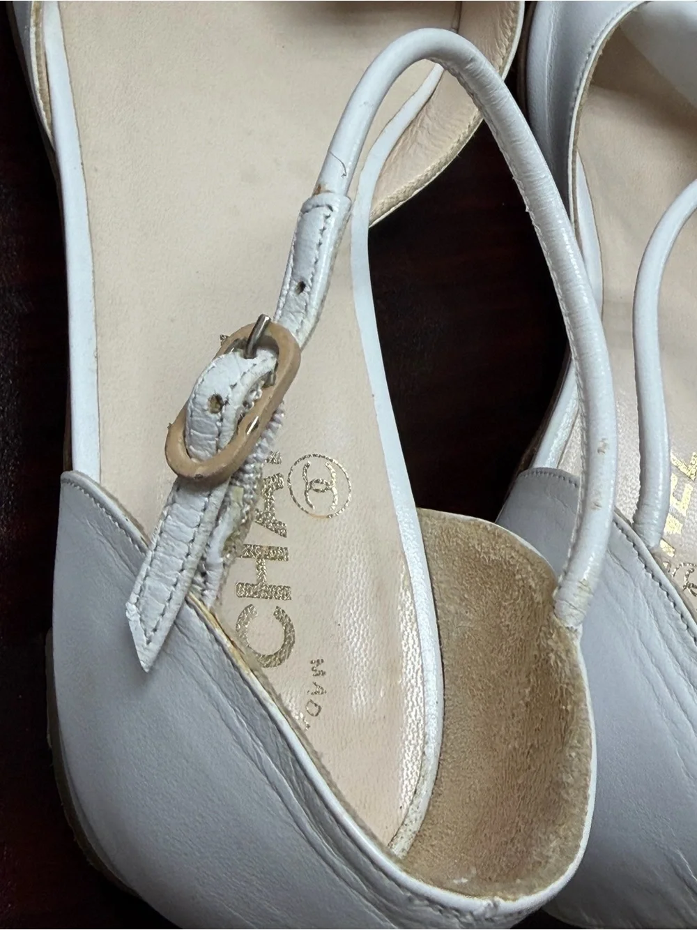 Vintage CHANEL White Leather Camellia Flower Sandals Size 37 Made in Italy
